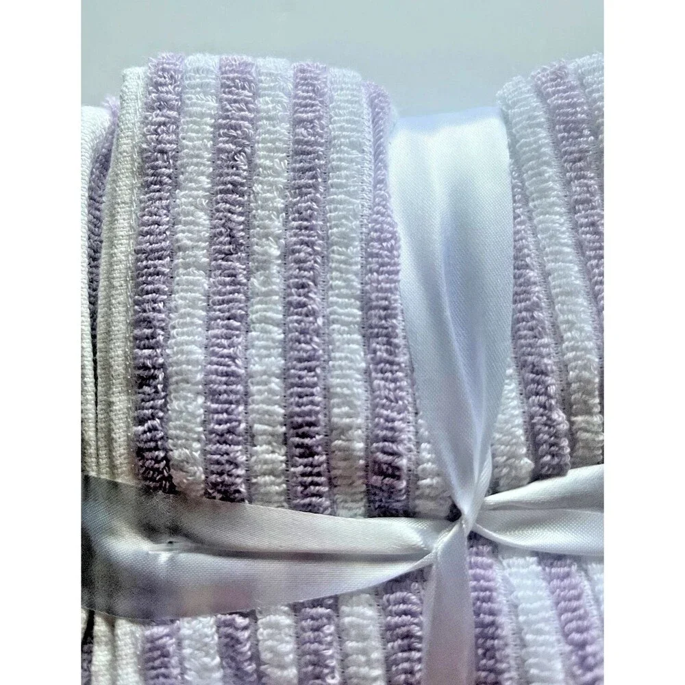 Cupcakes and Cashmere Washcloths Set of 4 Lavender Stripe Facecloths 100% Cotton